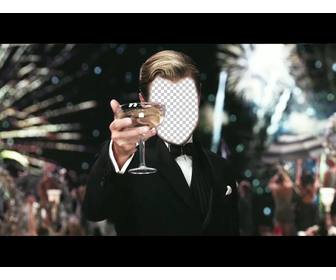 photomontage leonardo dicaprio dans un toast avec un verre vin