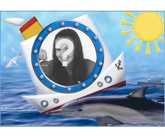 cadre photo dauphin bateau et mer pour mettre vos photos vacances