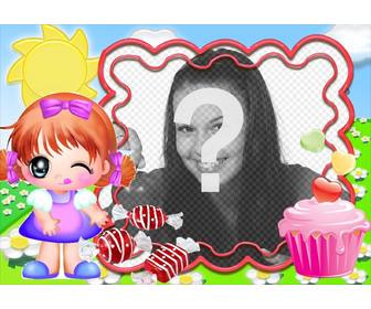 cadre photo pour les enfants happy girl manger des bonbons
