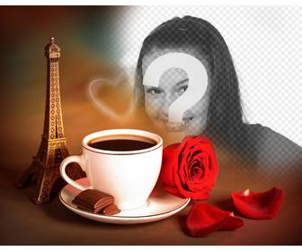 effet photo lamour avec tour eiffel paris et un cafe