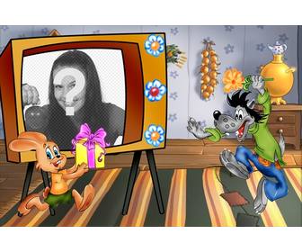 cadre photo loup et les amis lapin ou vous pouvez mettre votre photo sur cadre forme tv