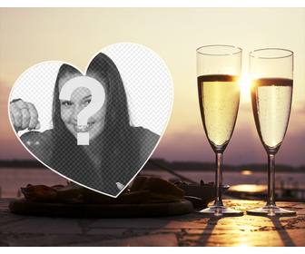 cadre decoratif avec un coeur et deux verres pour ajouter leffet photo ligne votre photo damour pour decorer vos images avec un coeur et deux verres dans un coucher soleil romantique partagez cet effet libre avec personne speciale