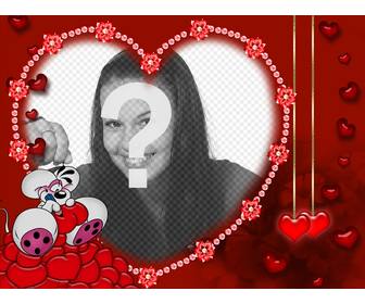 souris dans lquotamour pour carte saint-valentin avec votre photo avec le coeur forme pointe