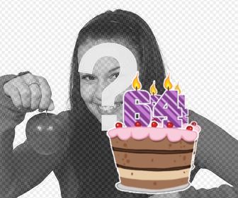 decorez vos photos avec cet autocollant gateau pour celebrer 64 ans leffet photo modifier avec votre photo speciale pour celebrer un 64e anniversaire heureux avec un sticker decoratif dun gateau des cerises et des bougies partagez votre image avec leffet libre sur vos reseaux sociaux