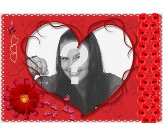 carte postale avec des fleurs rouges et un grand coeur pour saint-valentin