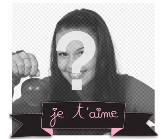 cadre mignon avec un ruban decoratif et phrase je t‘aime  pour votre retouche photo