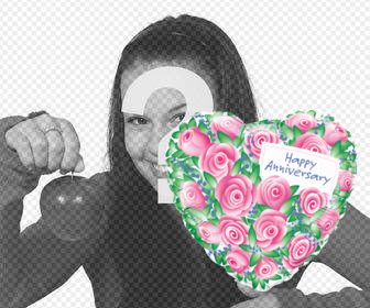 forme ballon coeur avec des roses et les mots anniversaire heureux pour vos photos