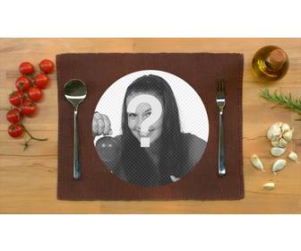 mettez votre image dans une assiette nourriture servie table avec ce montage photomontages ligne fun
