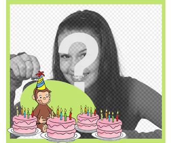 carte danniversaire editable avec curious george pour votre photo