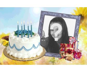 cadre photo avec gateau danniversaire et cadeaux