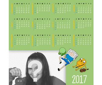 calendrier 2017 anglais avec un design adventure time pour ajouter votre photo