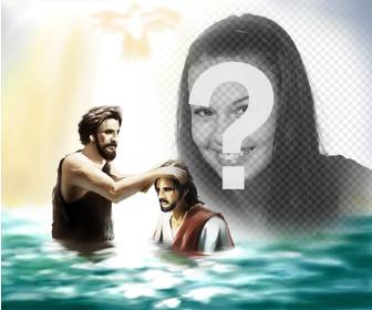 image pour ajouter votre photo avec john photomontages religieux du baptiste et jesus-christ ou jean-baptiste apparait avec jesus-christ dans leau lui baptisant avec le saint-esprit et vous pouvez ajouter votre photo dans ce bel effet catholique pour celebrer lacte du bapteme et telecharger ce filtre sur votre ordinateur ou mobile et partager avec tout ou utiliser comme fond decran