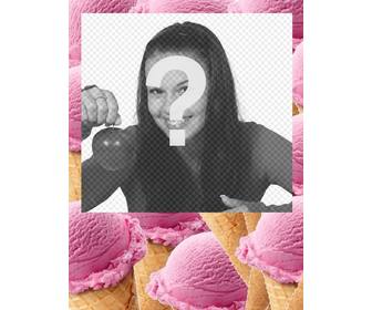 Frame pour mettre vos photos entouré de la crème glacée à la fraise