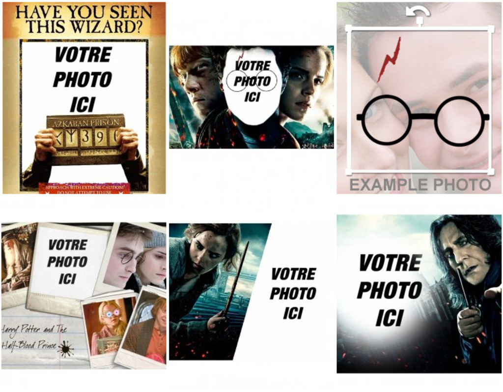Photomontages, effets photo et des autocollants relatifs à Harry Potter