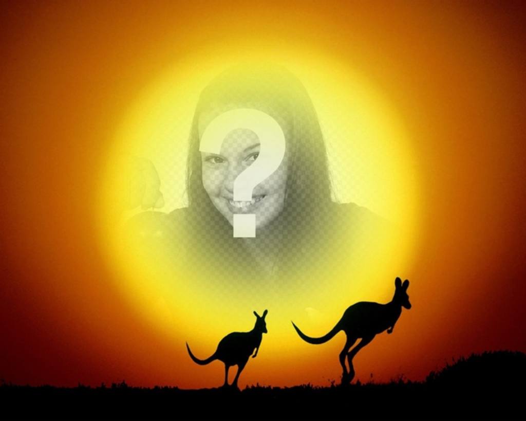 Mettez votre photo en arrière-plan du soleil dans un paysage avec les kangourous sautant dans le coucher du soleil. Créez facilement la composition de l'éditeur de cette page, vous pouvez sauvegarder le résultat ou l'envoyer par..