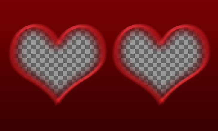 Créer une carte postale de l'amour avec ce modèle rouge avec deux cadres en forme de cœur pour insérer des photos des chemins. Obtenez une valentine..