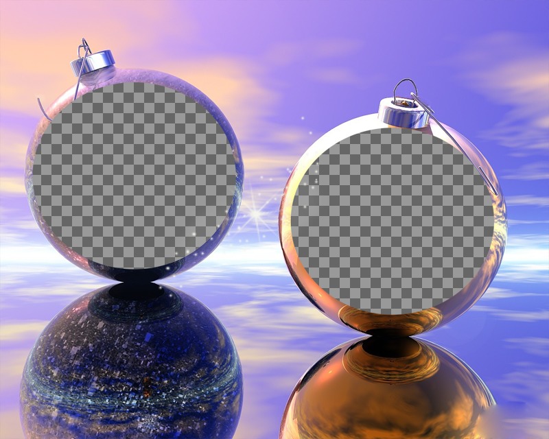Drôle de Noël de montage où vous pouvez mettre deux images sur des boules de Noël. Idéal pour envoyer comme message..