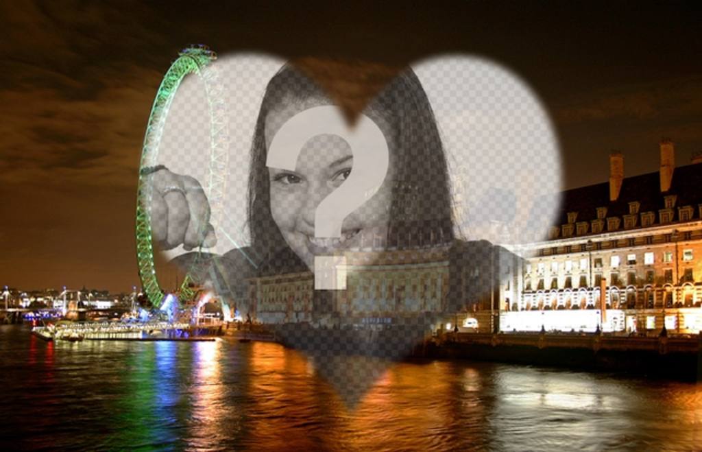 Photomontage de l'amour à Londres avec un oeil de Londres et du paysage cÅur de cadre en forme où vous pouvez mettre votre..