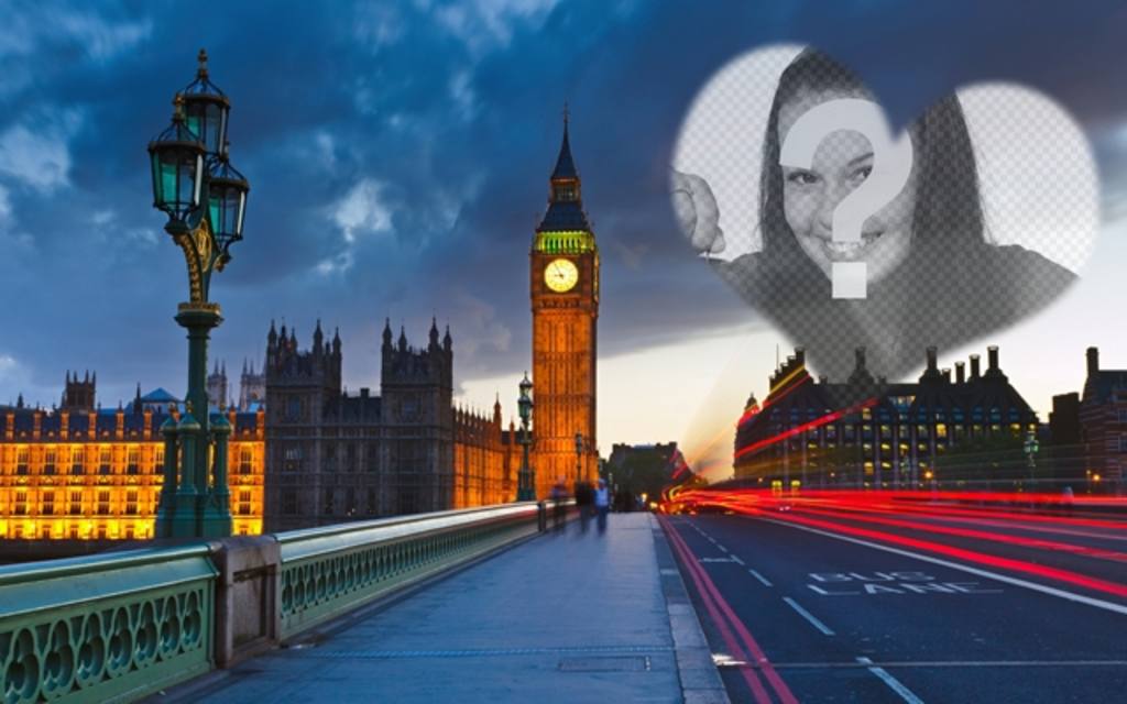 Amour photomontage à Londres avec le Big Ben dans le fond et un cœur semi placer la photo que vous..