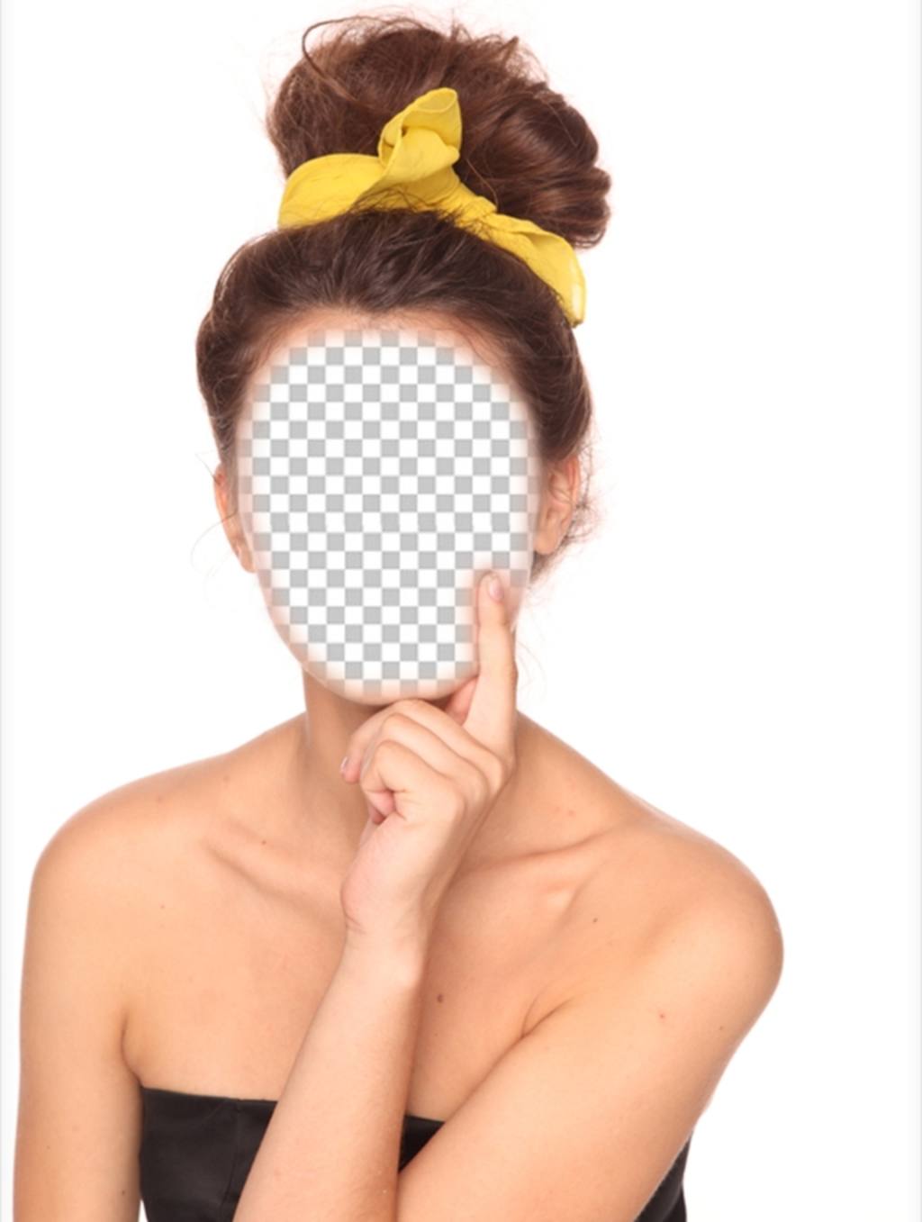 Il prend les cheveux noirs recueillis avec un ruban jaune avec ce montage du visage de style Effet ..