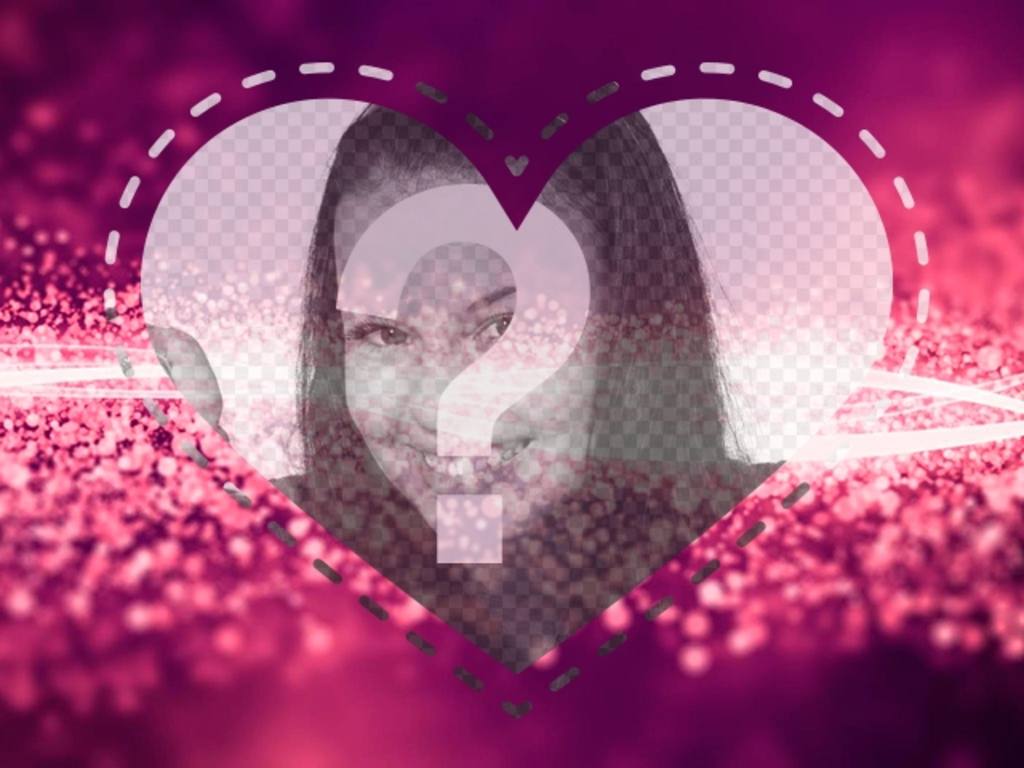 Cadre photo romantique avec un coeur sur un fond rose avec des vagues de diamants brillants de télécharger une..