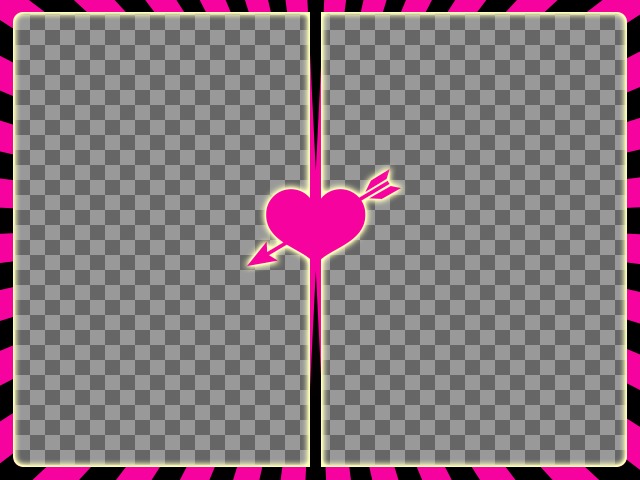 Fuchsia et cadre noir pour deux photos avec un coeur avec flèche au centre pour créer des collages photo avec vos photos..