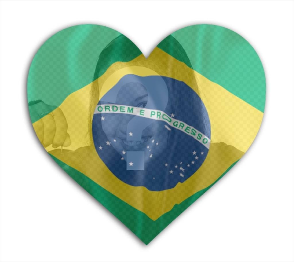 Photomontage de mettre le drapeau brésilien en forme de coeur avec votre photo en..