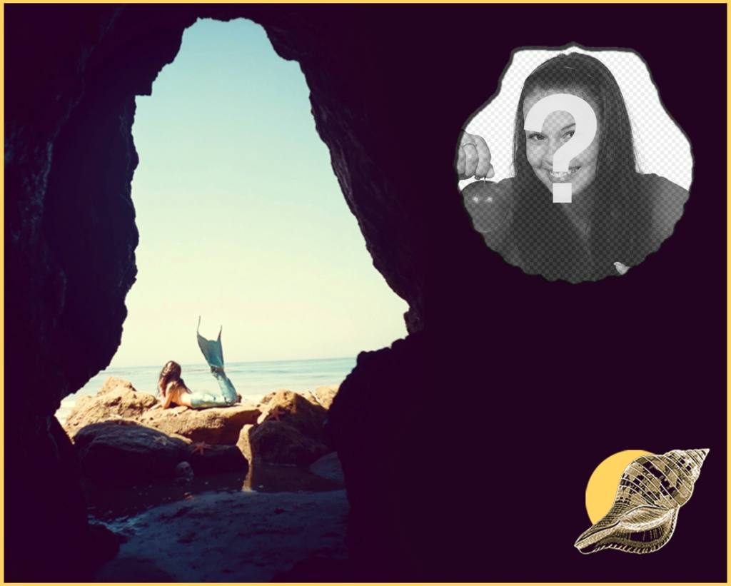 Collage avec une sirène, un coquillage et une grotte mystérieuse. ..