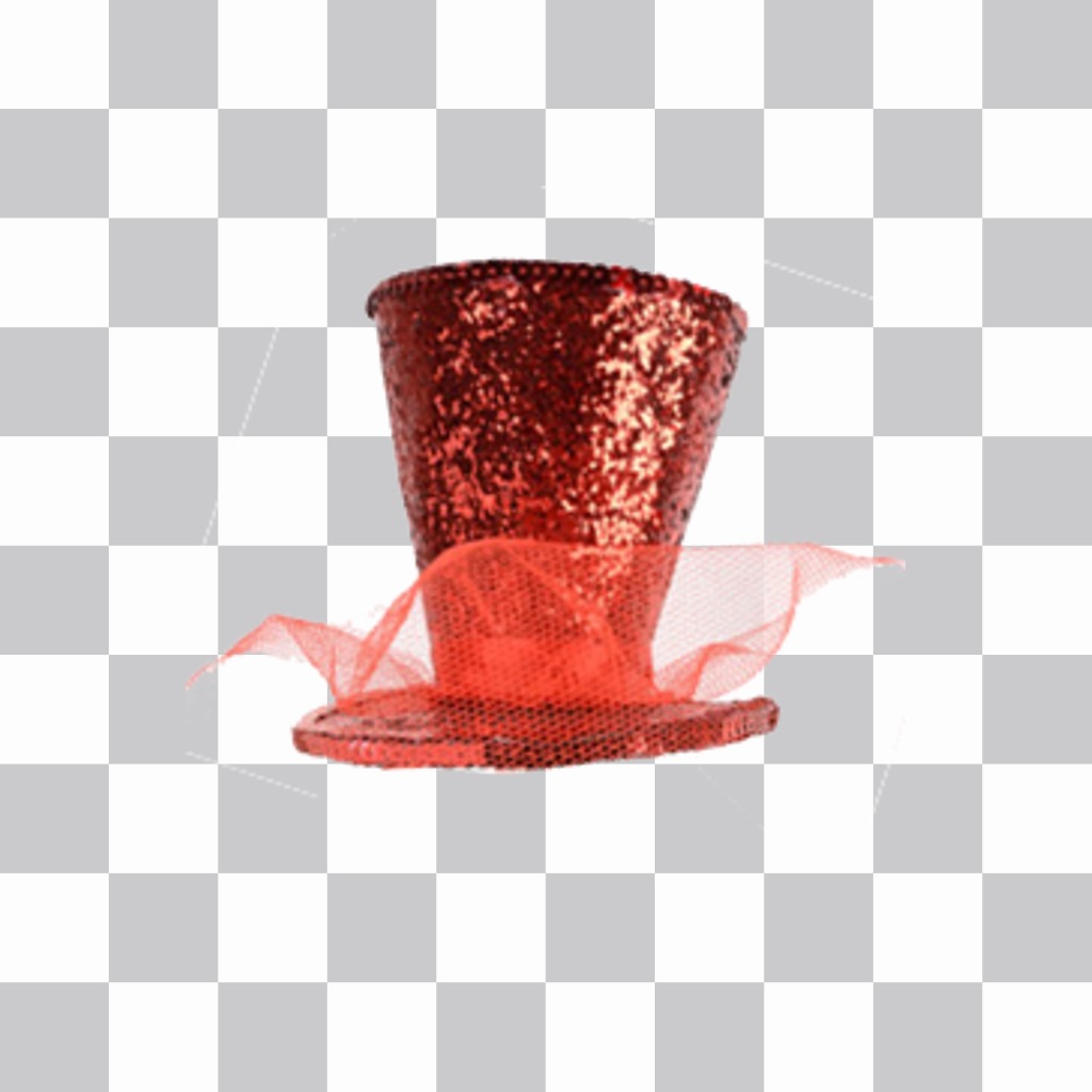 Autocollant avec chapeau de fête rouge vif et froufrous transparent. ..