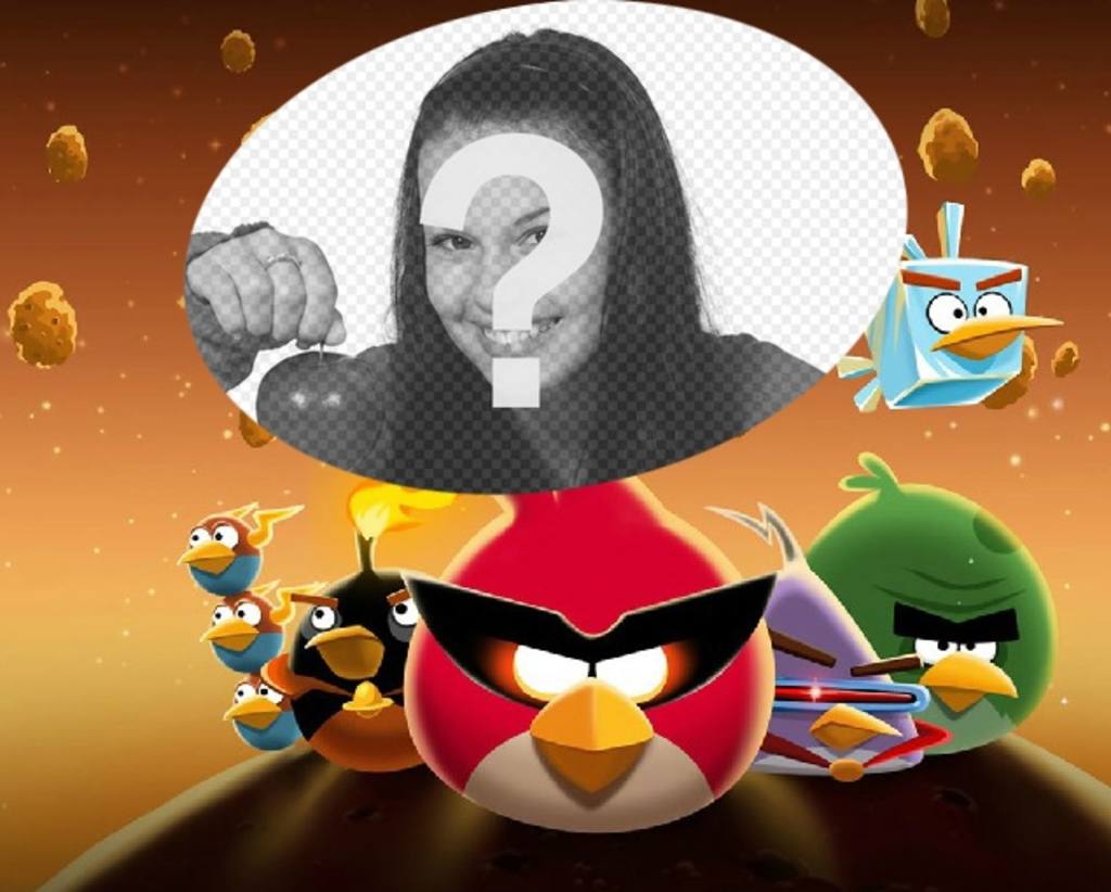 Collage sur Angry Birds dans lespace avec les célèbres oiseaux habillé! Xxx Mettez facilement et gratuitement votre photo préférée dans cette illustration de lespace Angry..