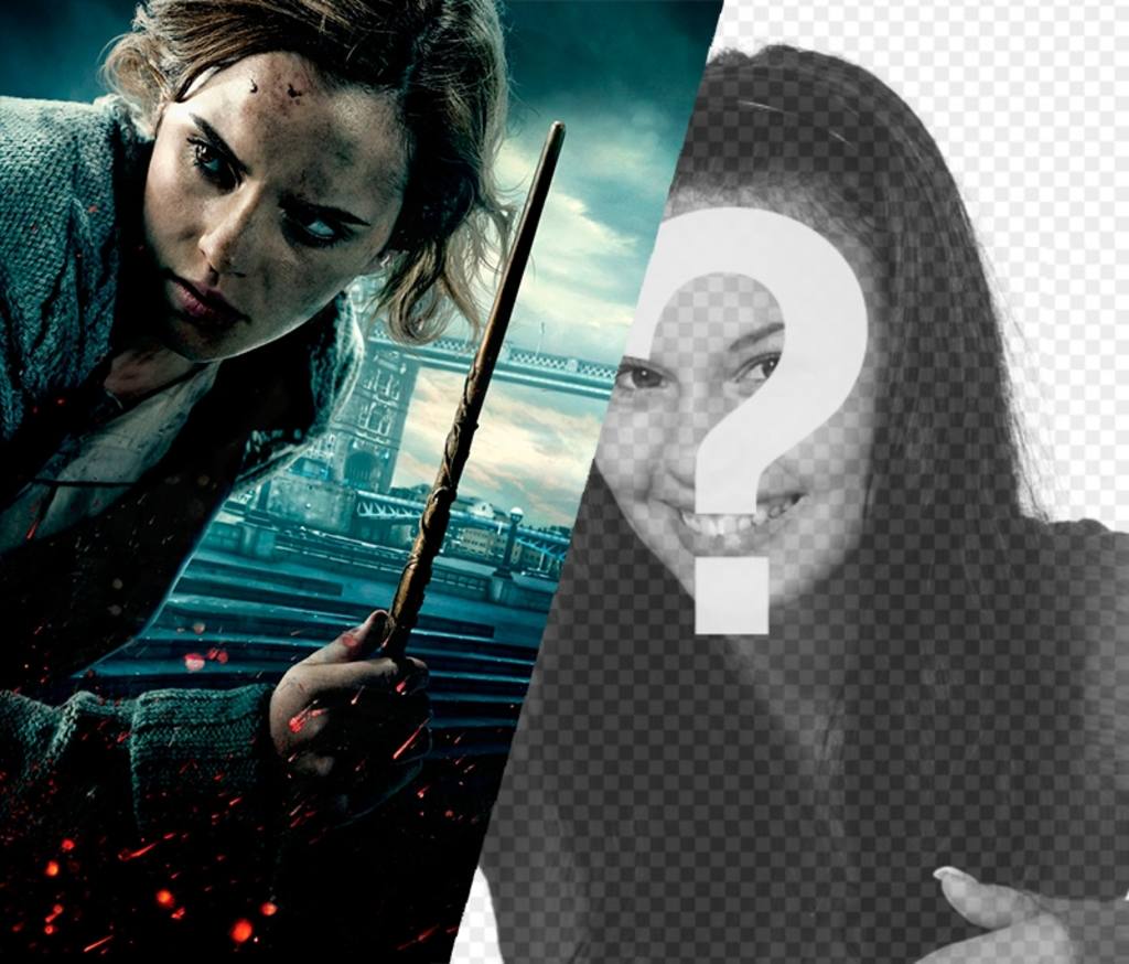 Photomontage avec Hermione de collage des films Harry Potter à mettre votre photo sur la droite du personnage féminin de la série de livres de JK Rowling, Hermione Granger. ..