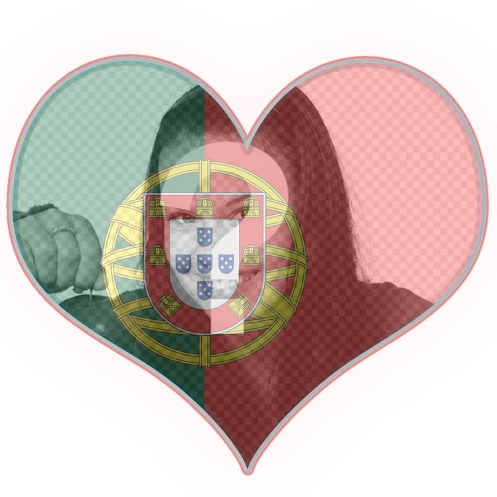 Drapeau du Portugal en forme de coeur avec votre photo ..