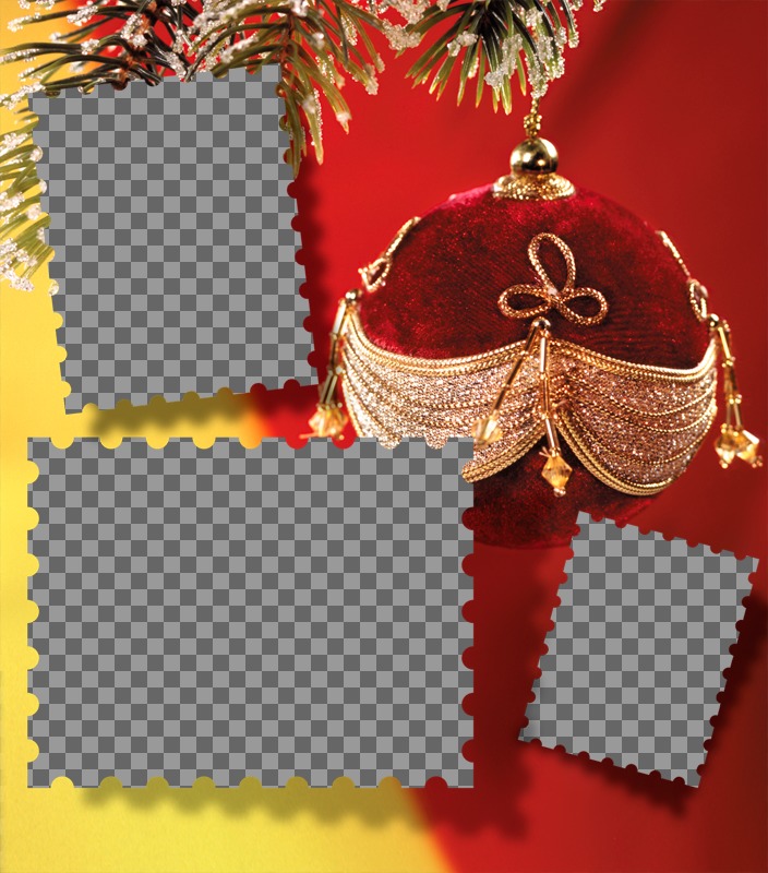 Collage de Noël avec trois photos et une boule de décoration. ..