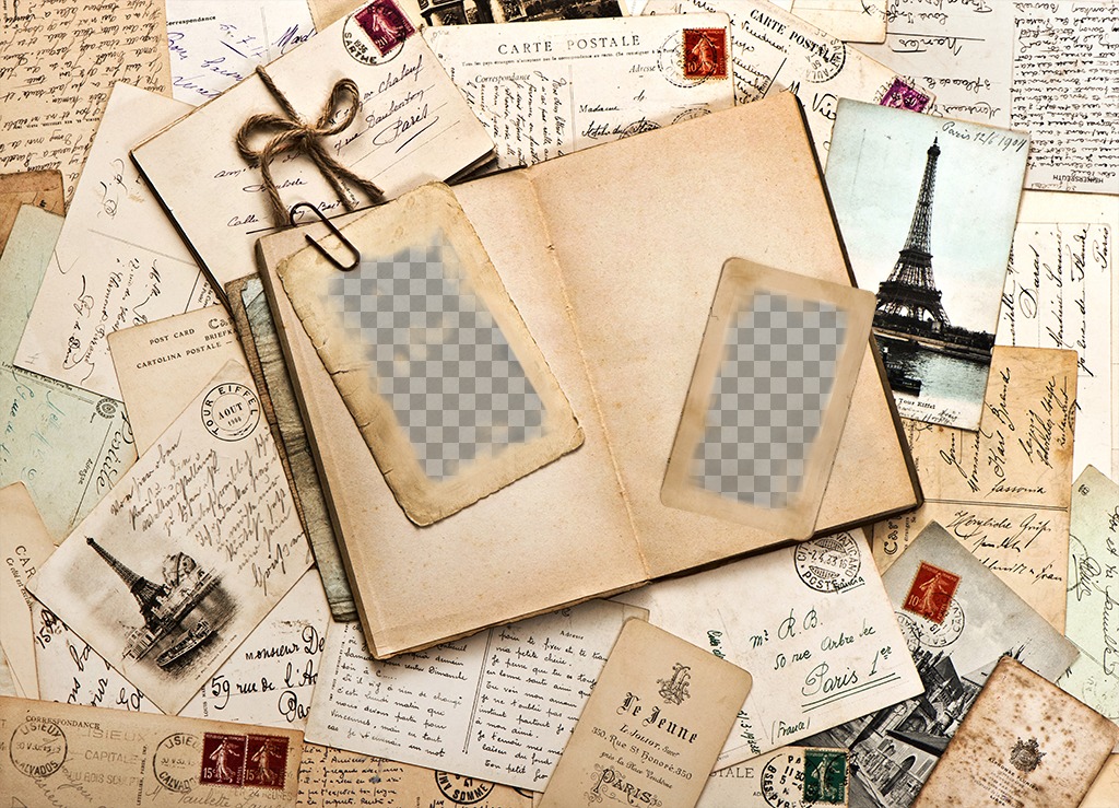 Vintage effet photo de lettres et un journal pour 2 photos. Ajouter deux photos à cet effet vintage photo avec de nombreuses lettres et un journal. Partagez ce collage avec vos..