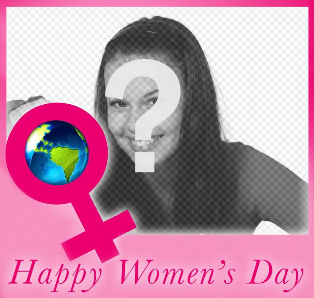 Carte pour télécharger une photo et de célébrer la Journée de Femmes Edit cet effet de photo en ligne avec lexpression Happy Day de Femmes, un symbole et le monde et de partager vos réseaux sociaux pour célébrer cette journée spéciale avec votre..