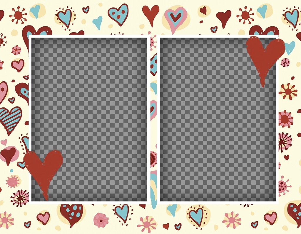 Effet pour deux photos avec un fond de beaucoup de cœurs ..