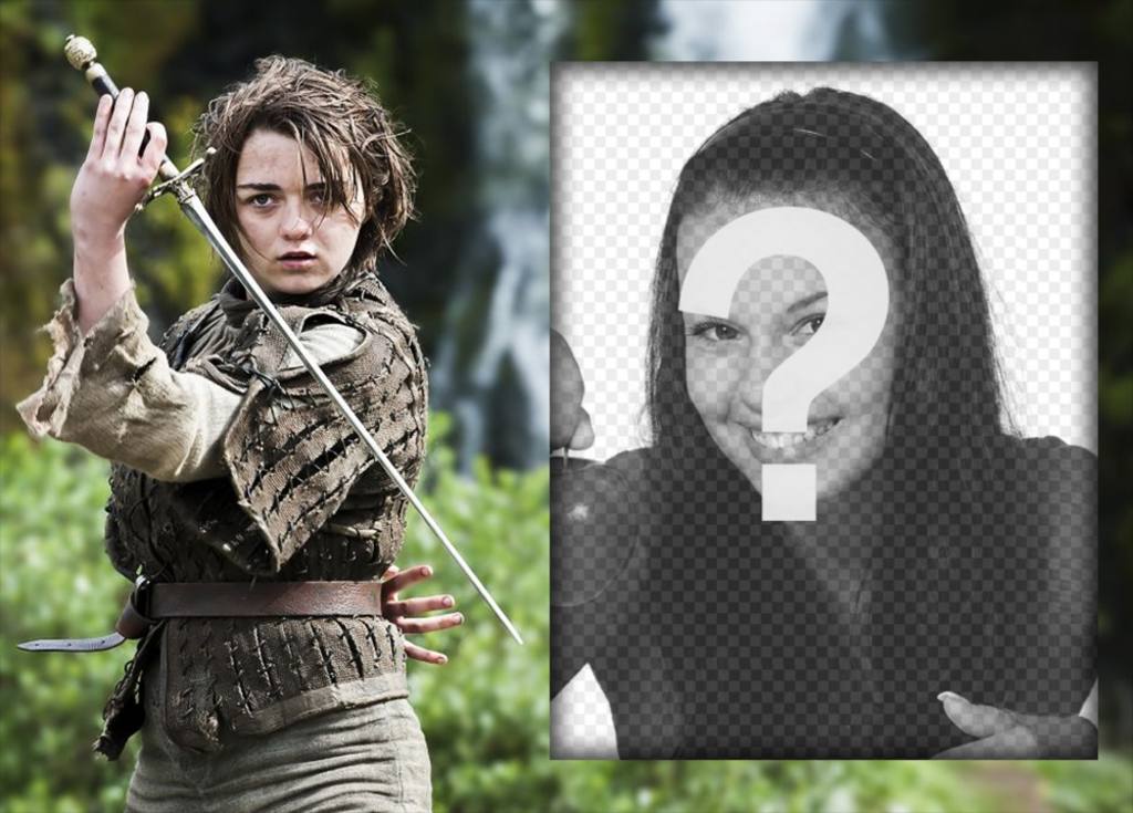Effet photo pour les admirateurs de lEdit Arya Stark avec votre photo cet effet avec le caractère Arya Stark de Game of Thrones avec son épée. Effet de rendre très rapide et gratuit et parfait pour les fans de cette série..