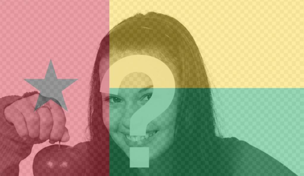 filtre gratuit pour votre photo avec le drapeau de Photomontage de la Guinée-Bissau pour modifier avec un de vos photos et ajouter un filtre avec le drapeau de la Guinée-Bissau. Cet effet en ligne est parfait pour lutiliser comme photo de profil ou de partager sur vos réseaux..
