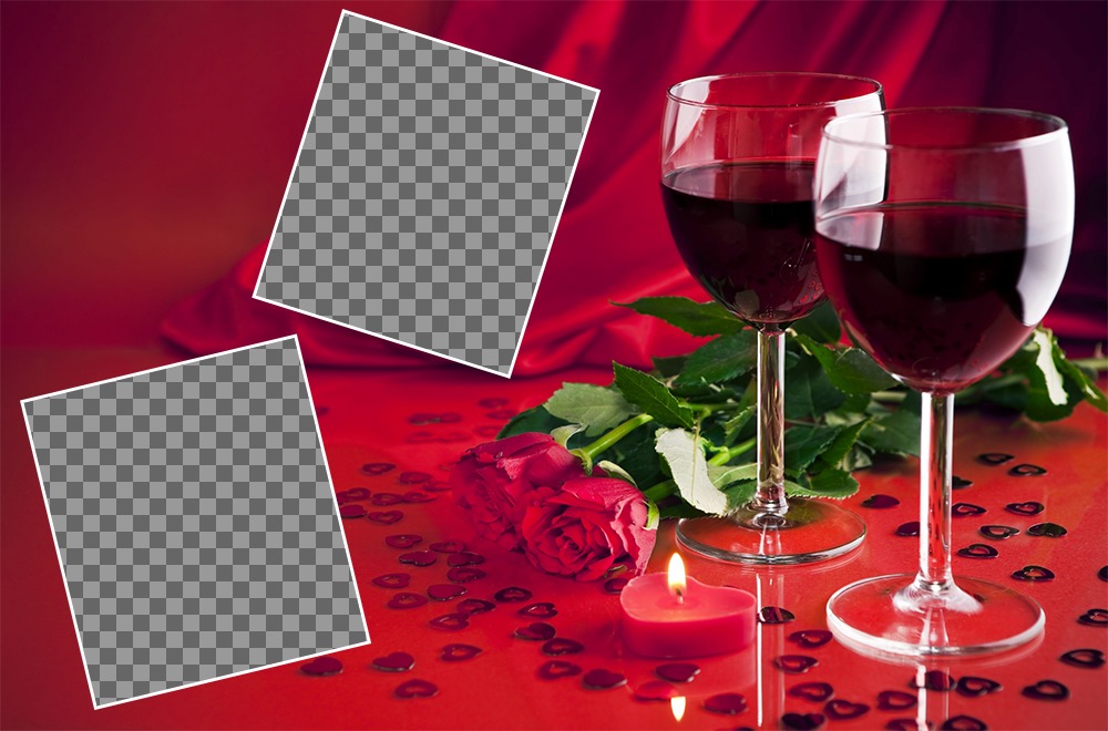 Romantique carte damour avec deux verres de vin pour éditer gratuitement ..