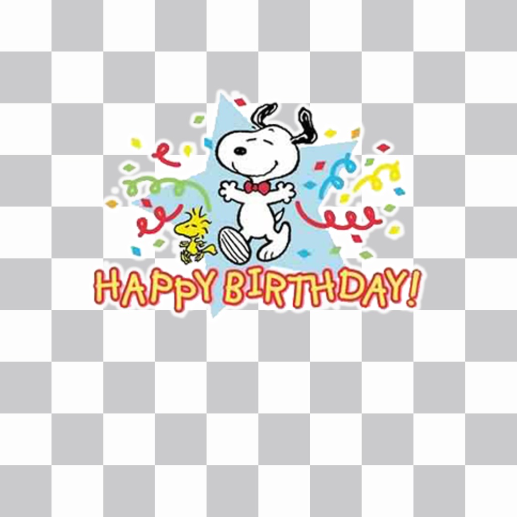 Autocollant avec Snoopy et le texte Happy Birthday pour célébrer avec vos photos ..