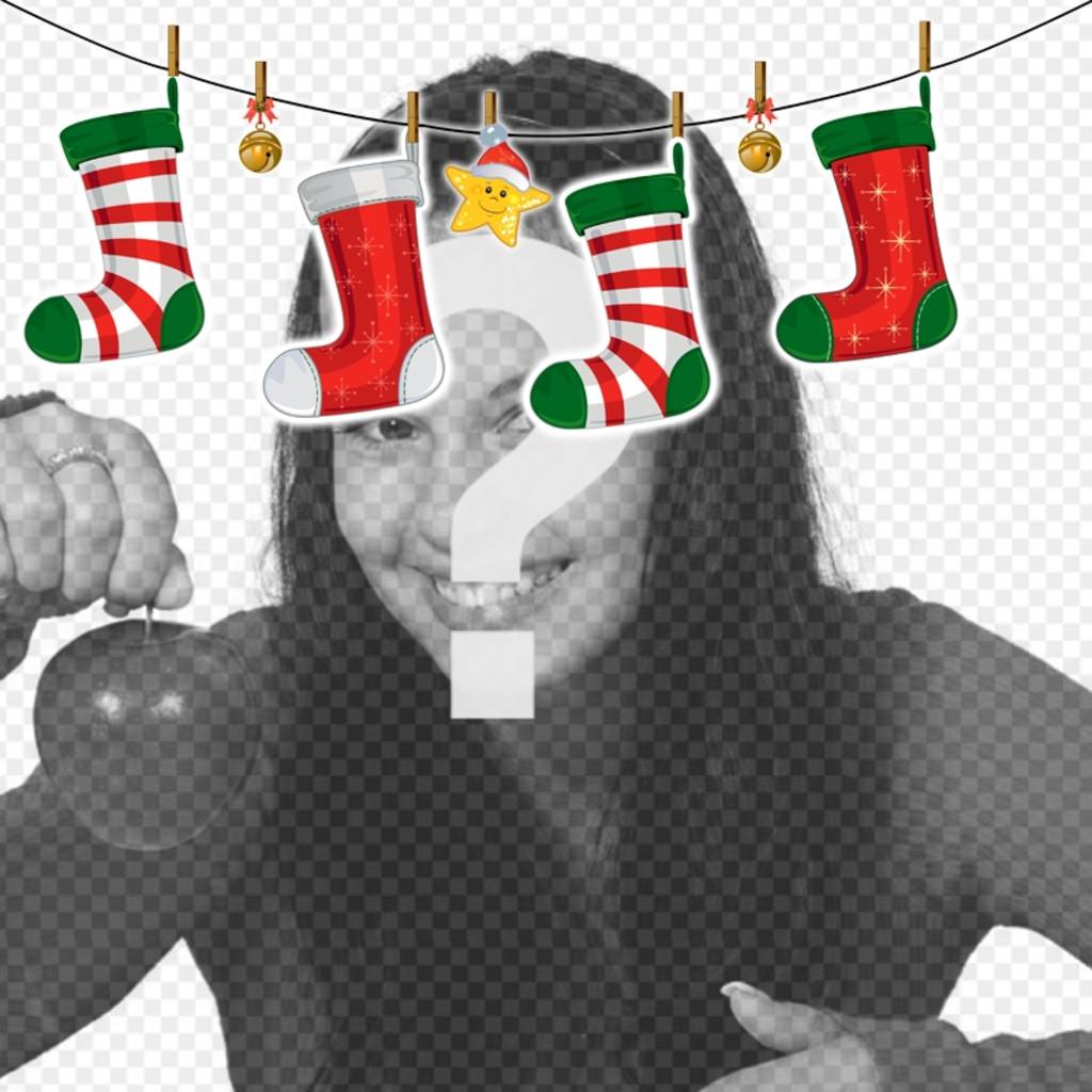 Cadre photo avec une décoration de style poêle de Noël avec des chaussettes de Noël. effet ..